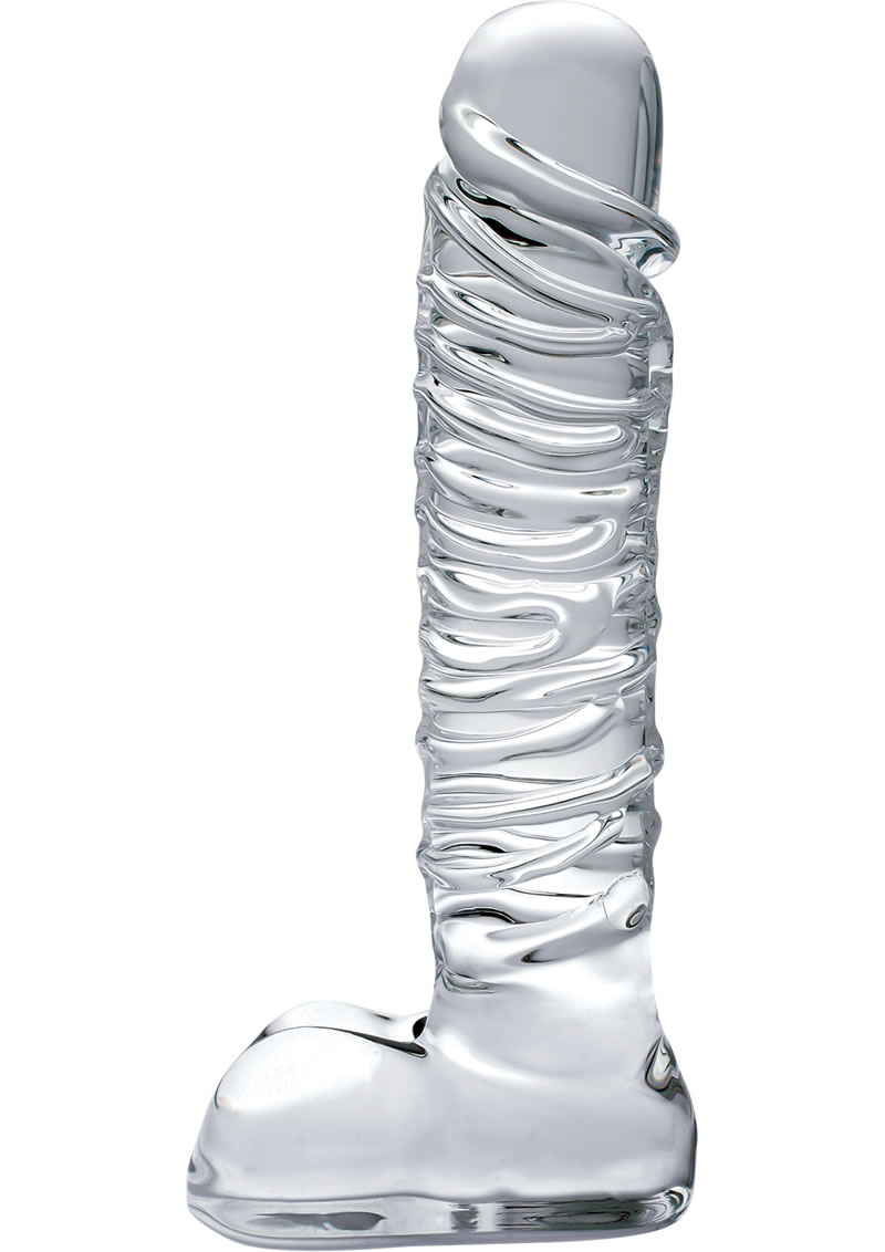 Icicles No 63 Textured Glass Dildo With Balls 8.5in - Clear