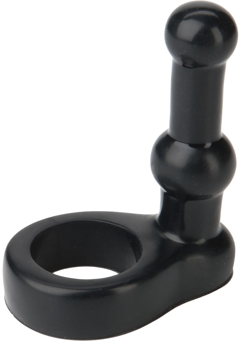Platinum Premium Silicone The Double Dip Cock Ring Dual Penetrating Beaded Prober - Black