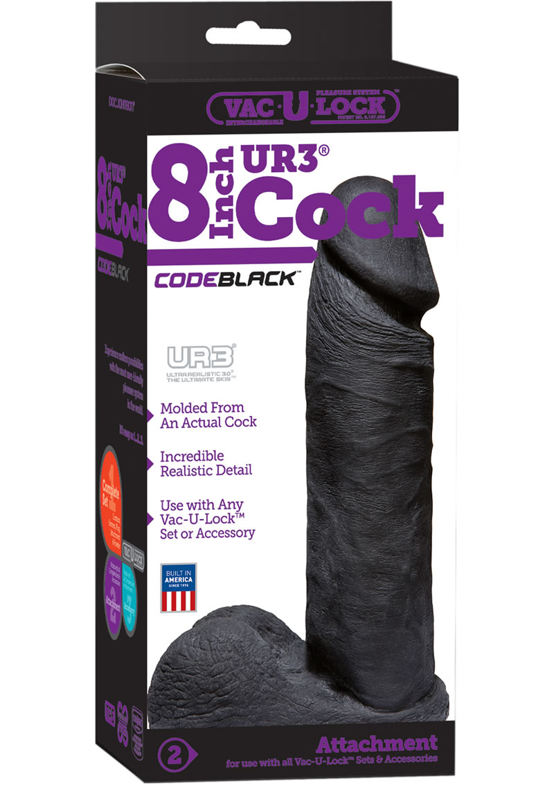 Vac-U-Lock CodeBlack Ultraskyn Dildo 8in - Black