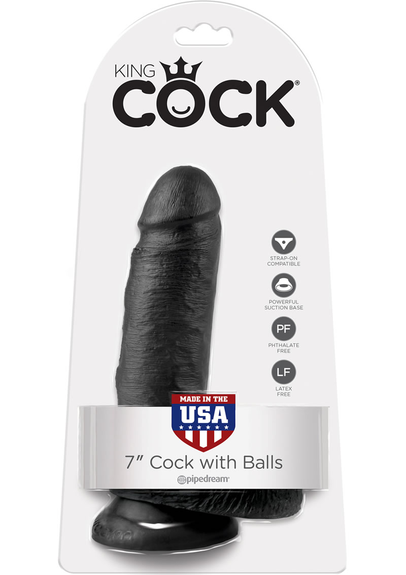King Cock Dildo with Balls 7in - Black
