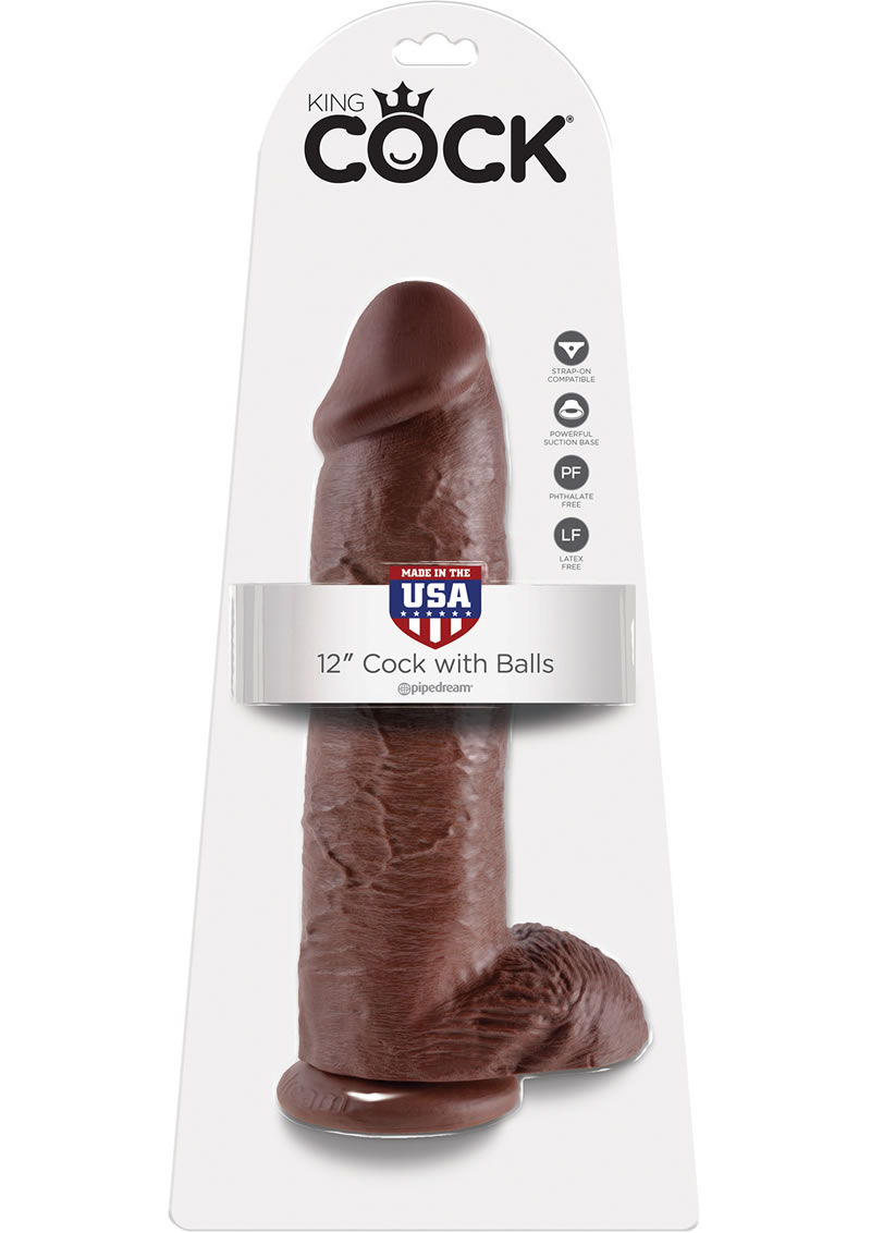 King Cock Dildo with Balls 12in - Chocolate