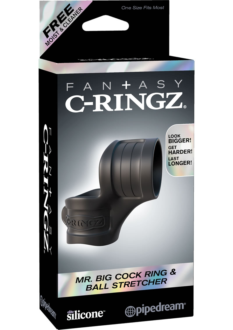 Fantasy C-Ringz Silicone Mr. Big Cock Ring And Ball Stretcher - Black
