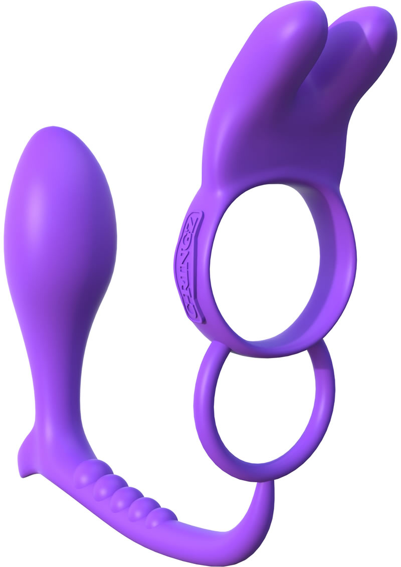 Fantasy C-Ringz Ass-Gasm Silicone Vibrating Rabbit and Cock Ring - Purple