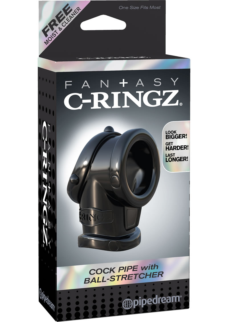 Fantasy C-Ringz Pipe Cock Ring With Ball-Stretcher - Black