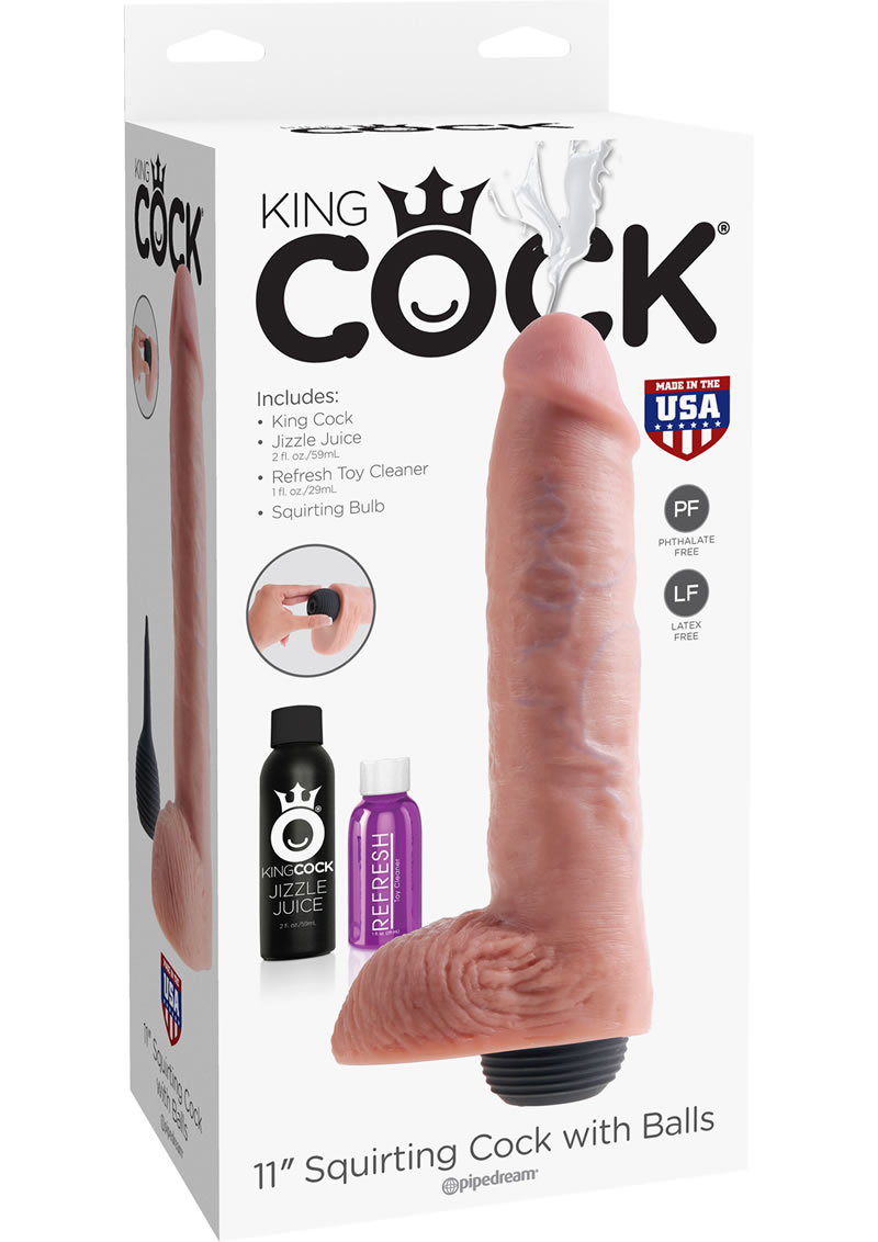 King Cock Squirting Dildo with Balls 11in - Vanilla