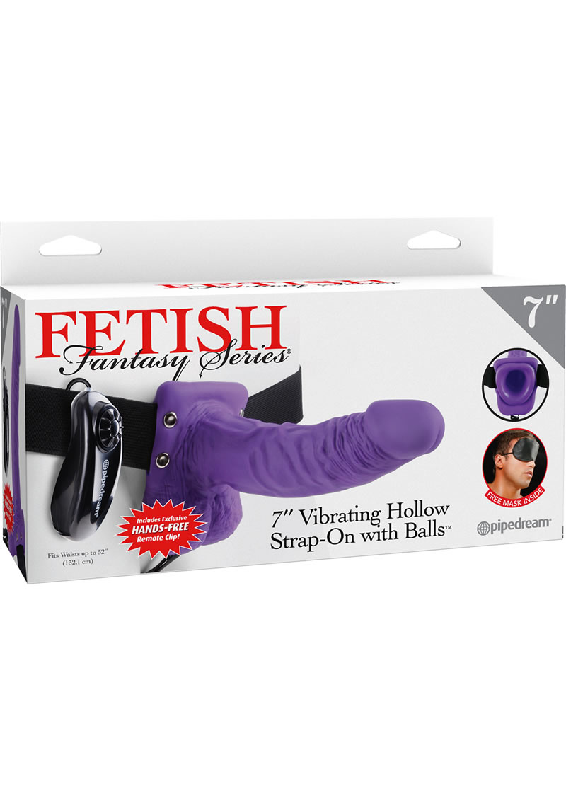 Fetish Fantasy Series Vibrating Hollow Strap-On Dildo With Balls And Harness With Remote Control 7in - Purple