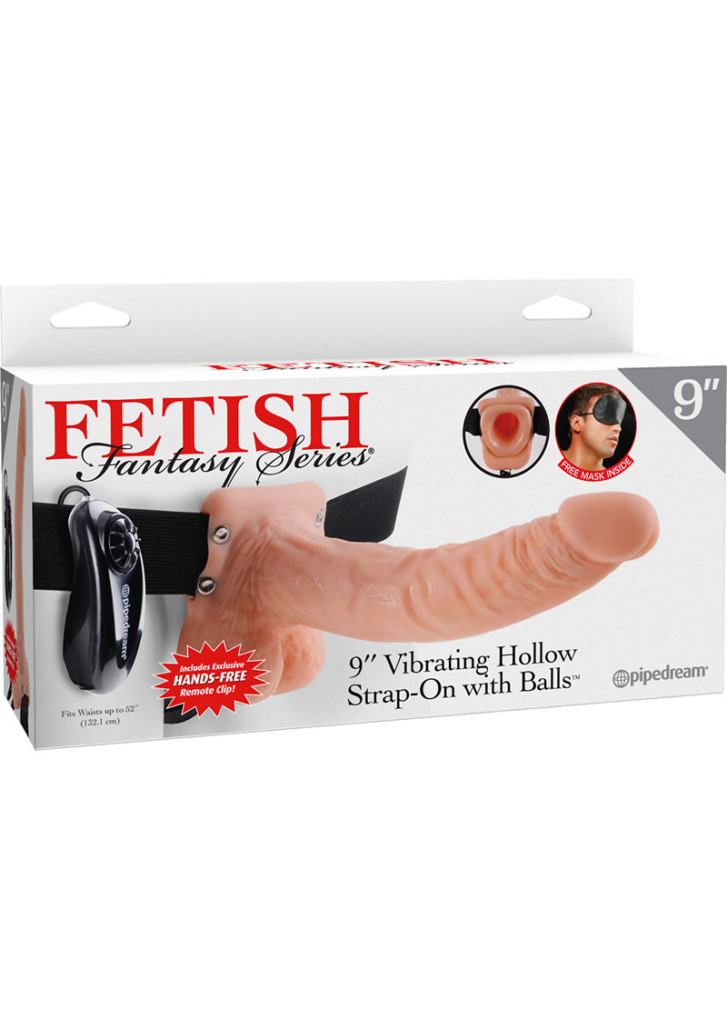 Fetish Fantasy Series Vibrating Hollow Strap-On Dildo With Balls And Harness With Remote Control 9in - Vanilla