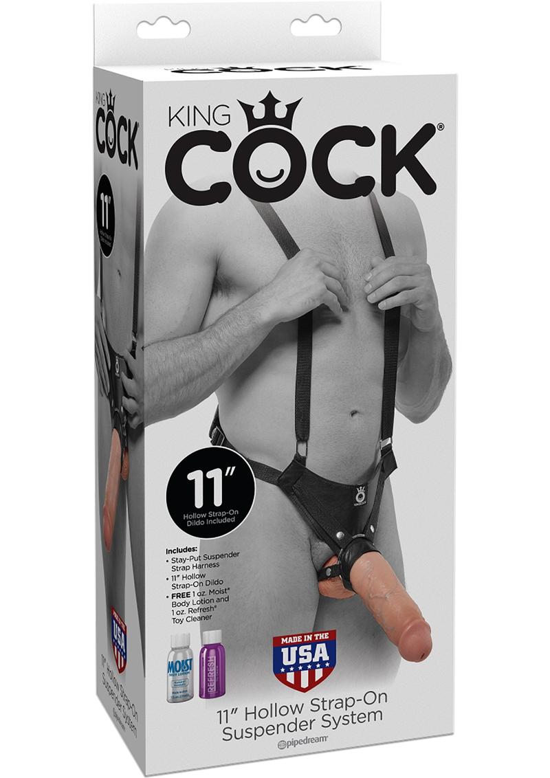 King Cock Hollow Strap On Suspender System with Dildo 11in - Vanilla/Black