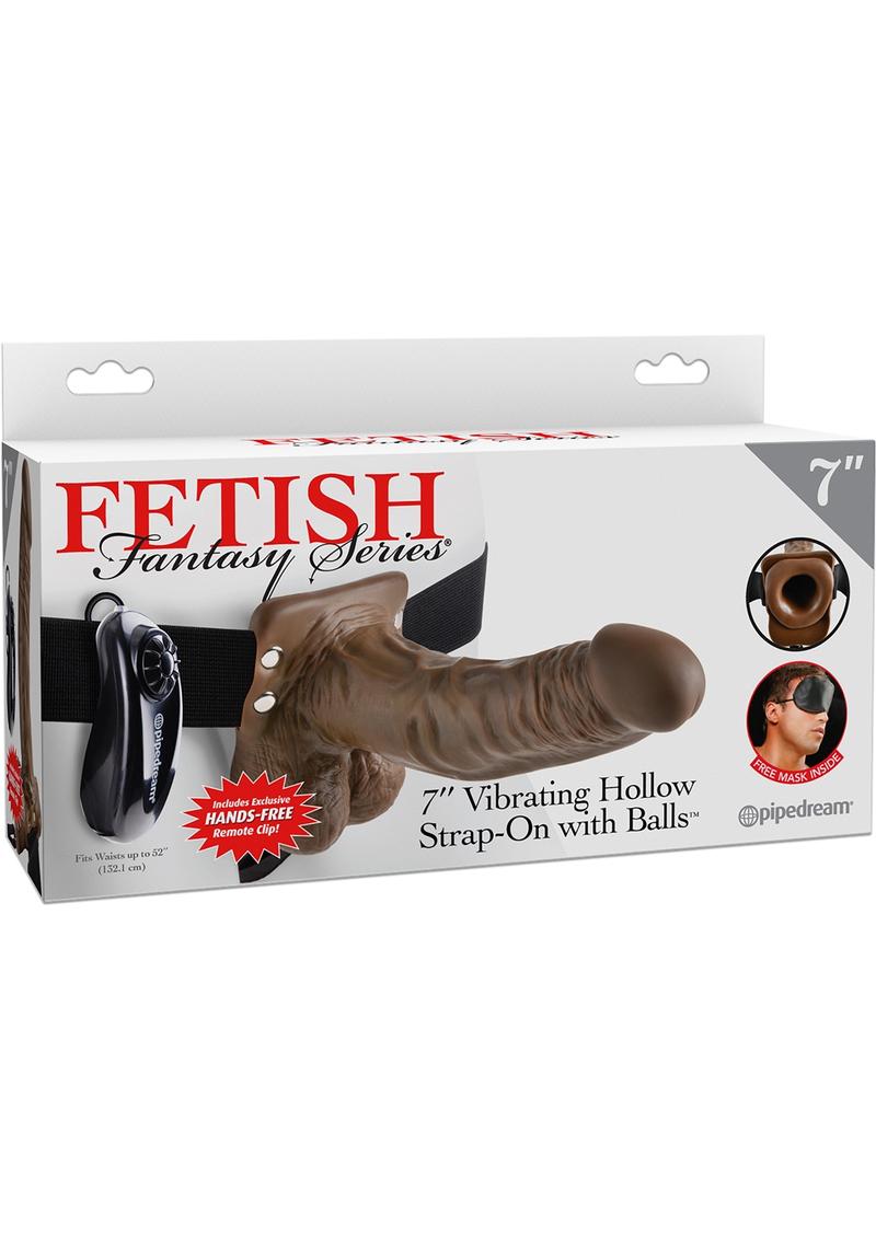 Fetish Fantasy Series Vibrating Hollow Strap-On Dildo With Balls And Harness With Remote Control 7in - Chocolate