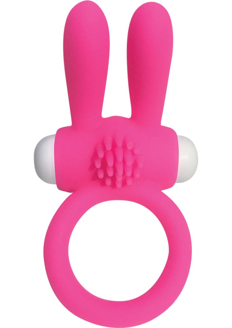 Neon Silicone Vibrating Rabbit Ring - Pink And White