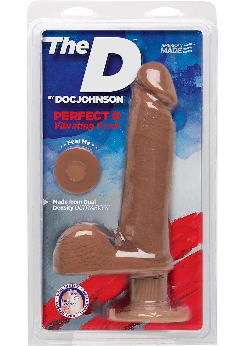 The D Perfect D Ultraskyn Vibrating Dildo with Balls 8in - Caramel