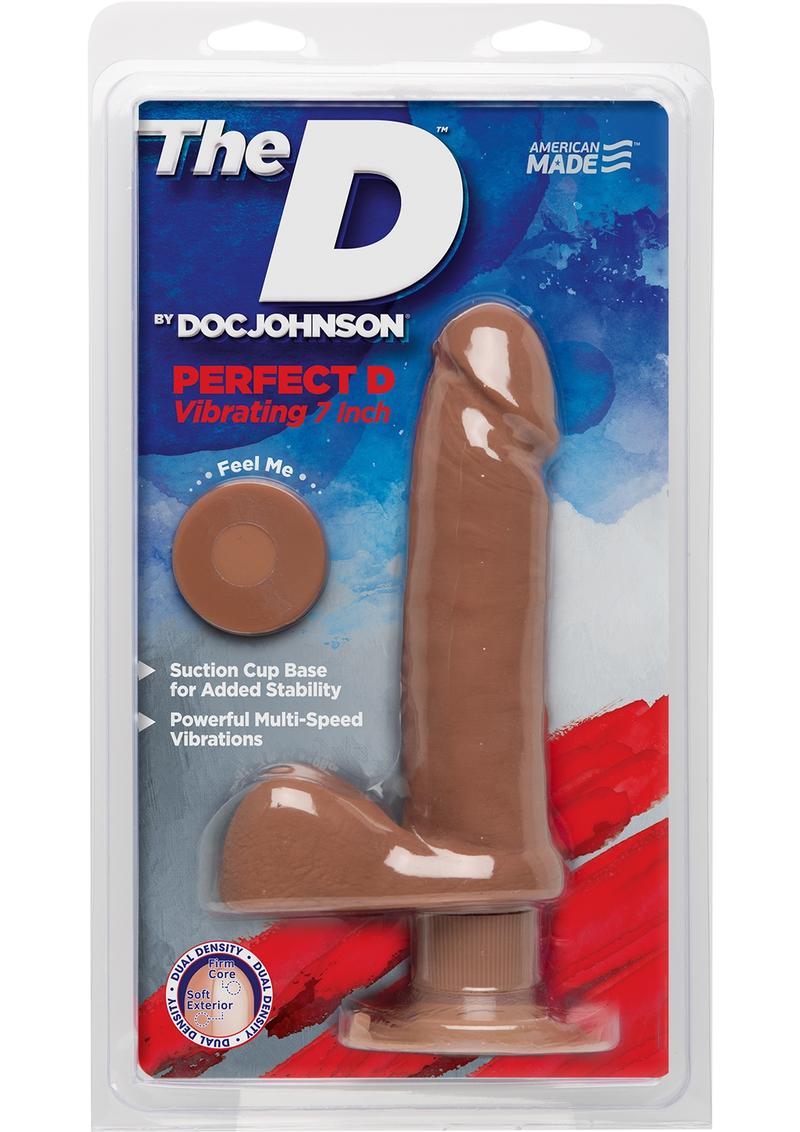 The D Perfect D Ultraskyn Vibrating Dildo with Balls 7in - Caramel
