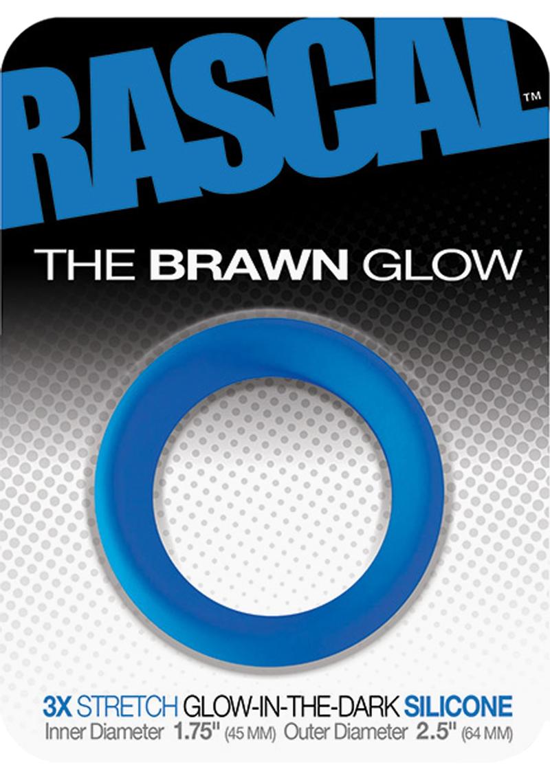 Rascal The Brawn Glow 3x Stretch Silicone Cock Ring Glow In The Dark Blue