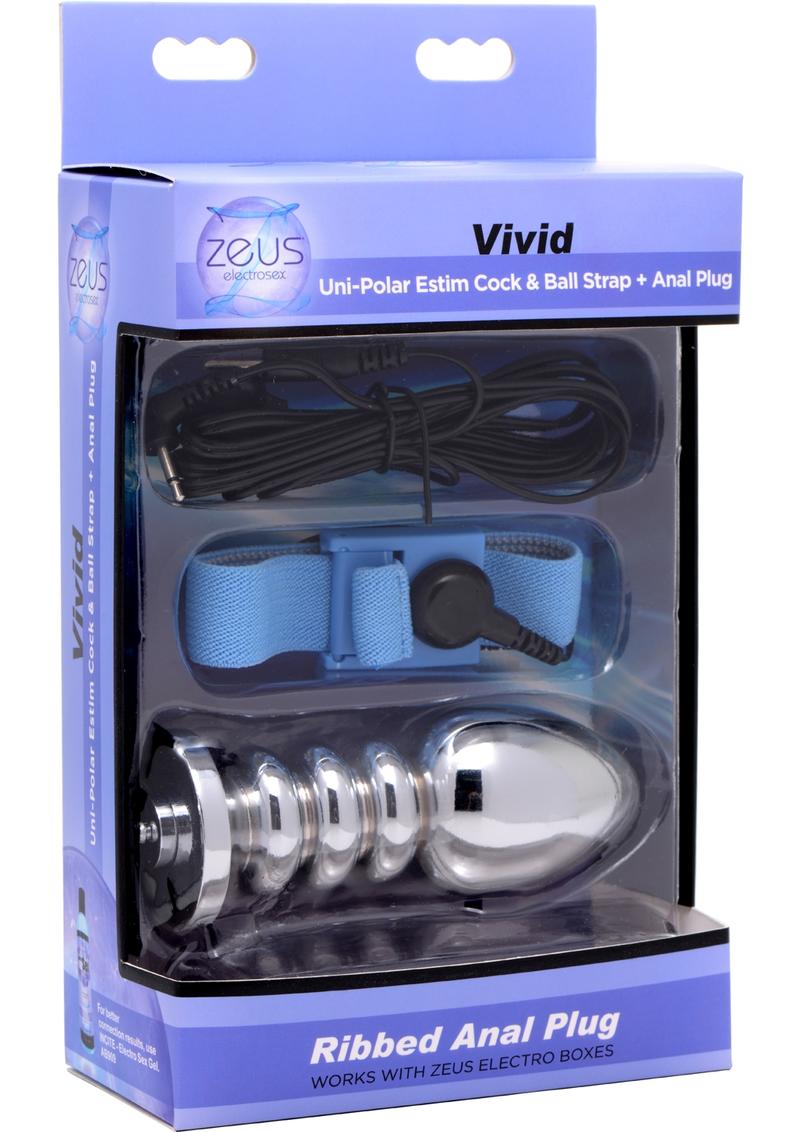 Zeus Electrosex Vivid Uni-Polar Estim Cock and Ball Strap + Anal Plug - Blue
