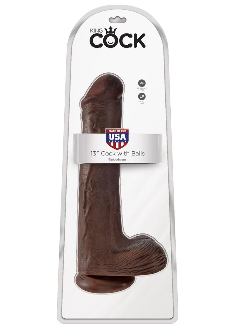 King Cock Dildo with Balls 13in - Chocolate