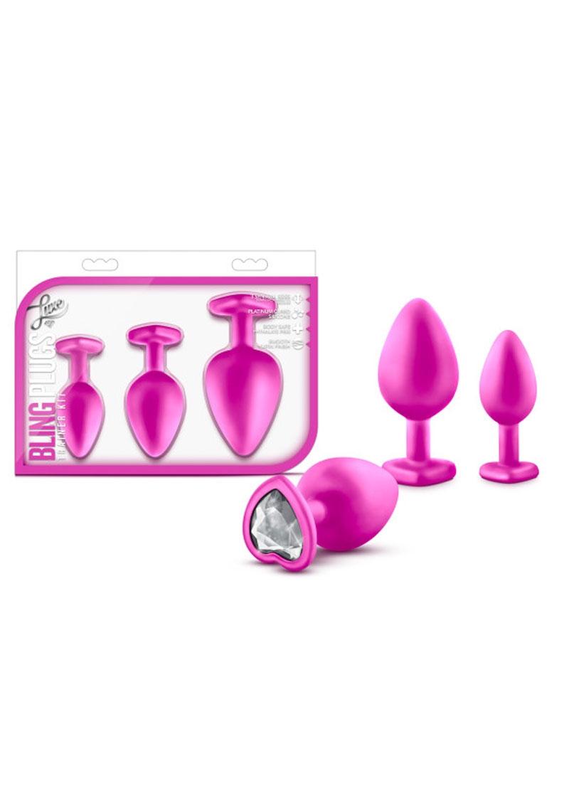 Luxe Bling Plugs Silicone Training Kit with White Gems (3 Size Kit) - Pink