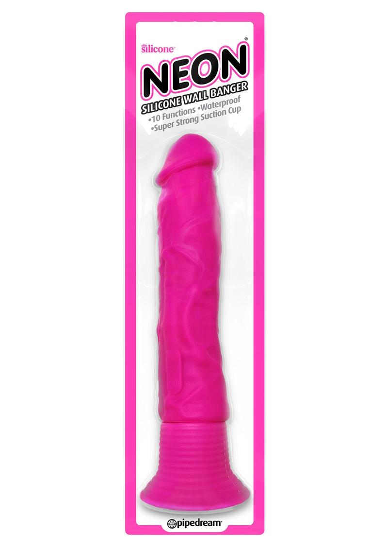 Neon Silicone Wallbanger Vibrating Dildo 7.5in - Pink