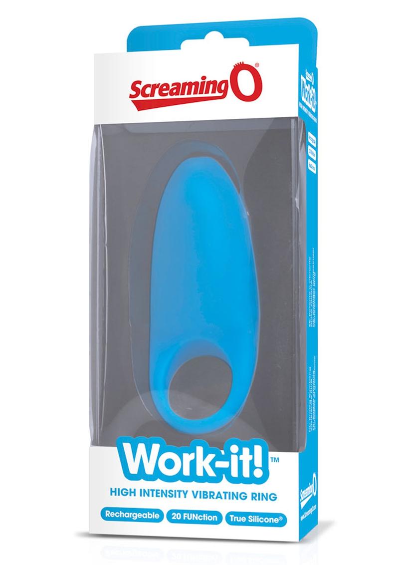 Work It USB Rechargeable Silicone Vibrating C-Ring Waterproof Blue