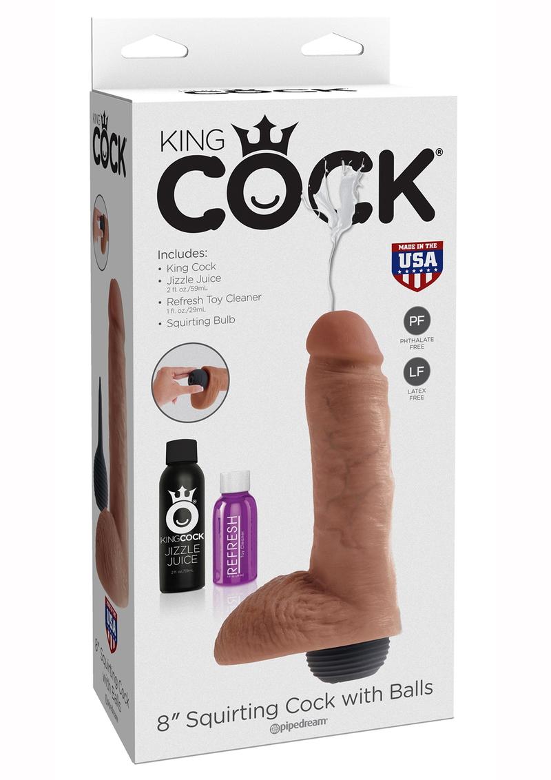 King Cock Squirting Dildo with Balls 8in - Caramel