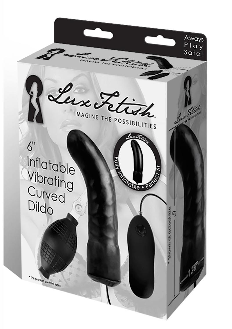 Lux Fetish Latex Inflatable Vibrating Curvd Dildo With Wired Remote Control Black 6 Inch