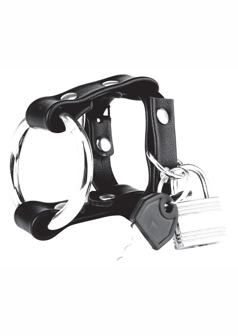 Blue Line C and B Gear Metal Cock Ring With Locking Ball Strap