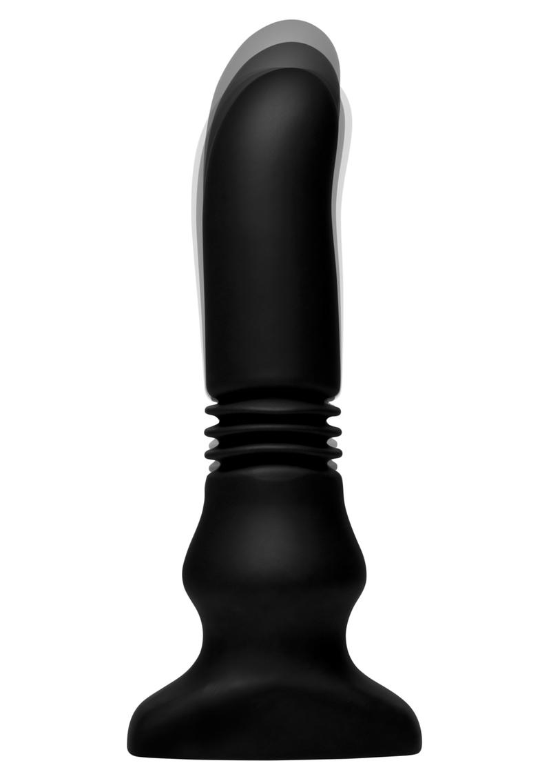 Thunder Plugs Silicone Vibrating and Thrusting Plug with Remote Control - Black