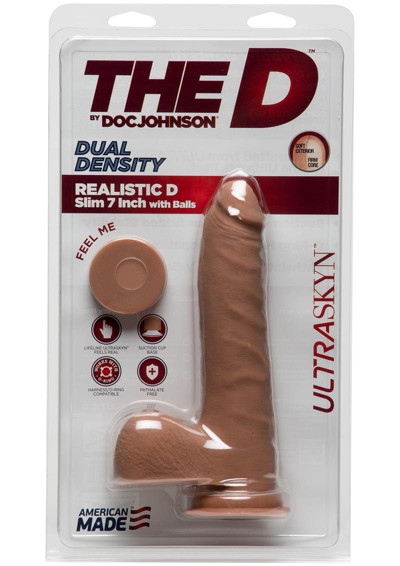 The D Realistic D Ultraskyn Slim Dildo with Balls 7in - Caramel