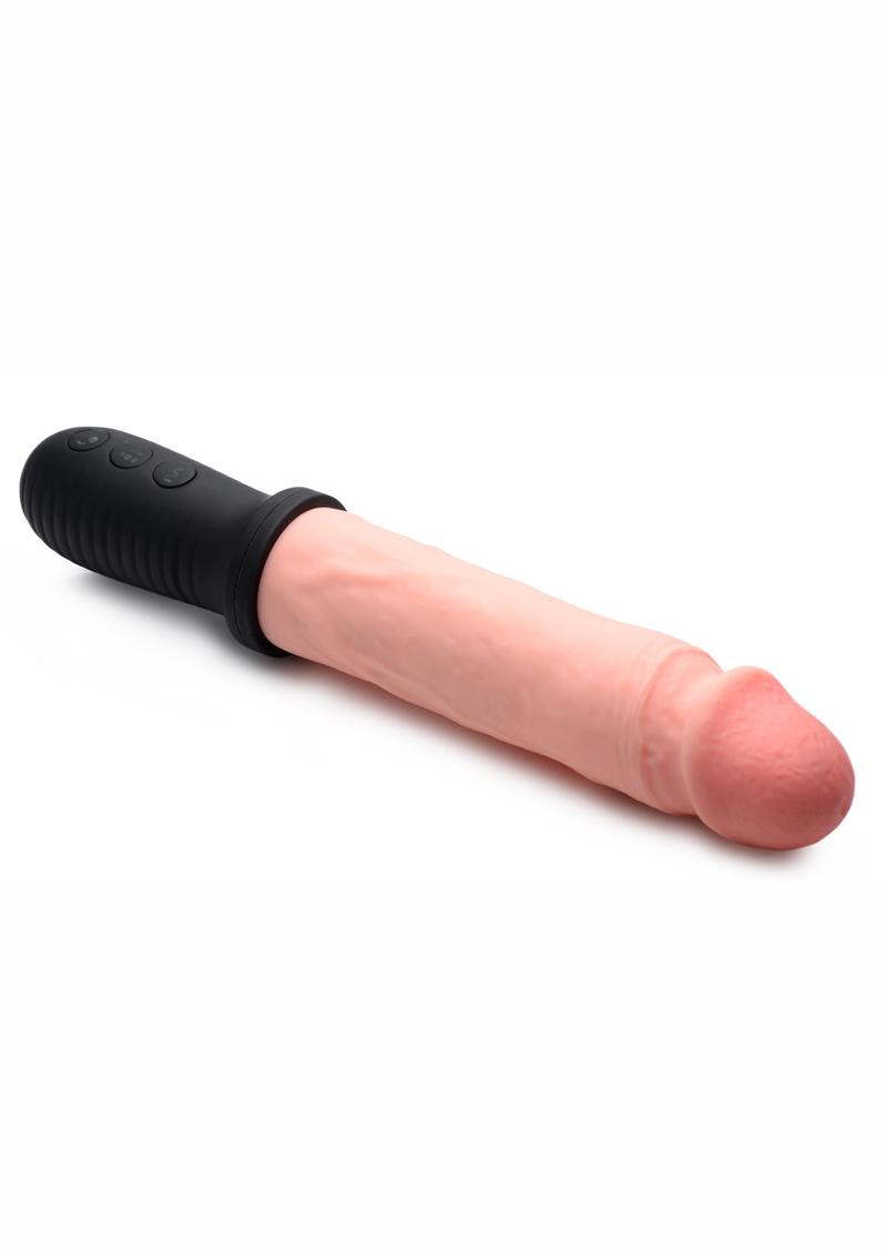 Master Series 8x Auto Pounder Rechargeable Silicone Vibrating andamp; Thrusting Dildo With Handle 10in - Vanilla