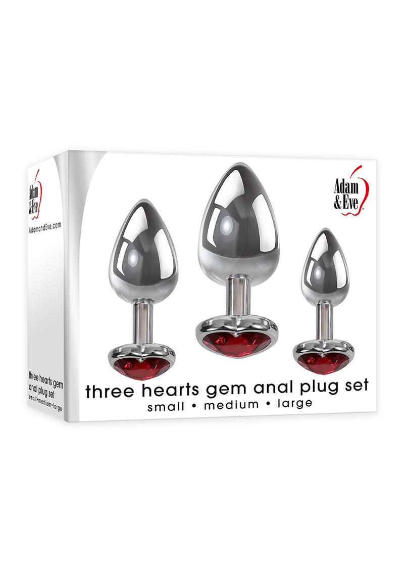 Adam andamp; Eve Three Hearts Gem Anal Plug Kit (3 Piece Set) - Red