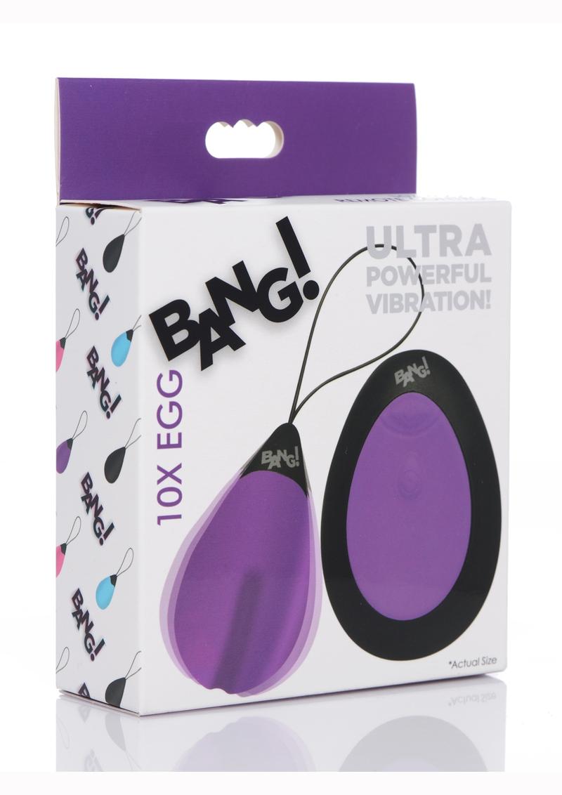 Bang 10X Rechargeable Silicone Vibrating Egg With Remote Control - Purple