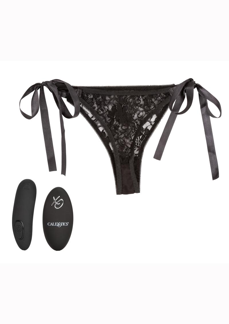 Remote Control Silicone Rechargeable Lace Thong Set (3 Pieces) - Black