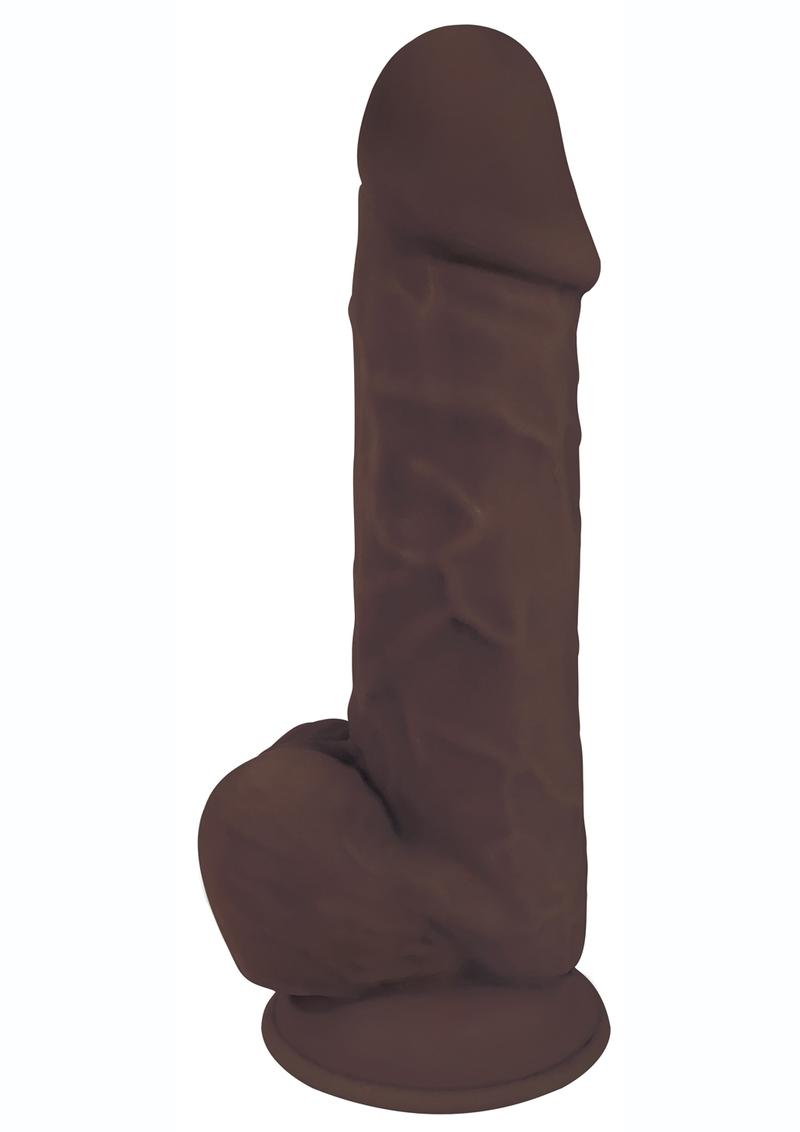 FlexhStixxx Dual Density Silicone Bendable Dong With Balls 8 in - Chocolate