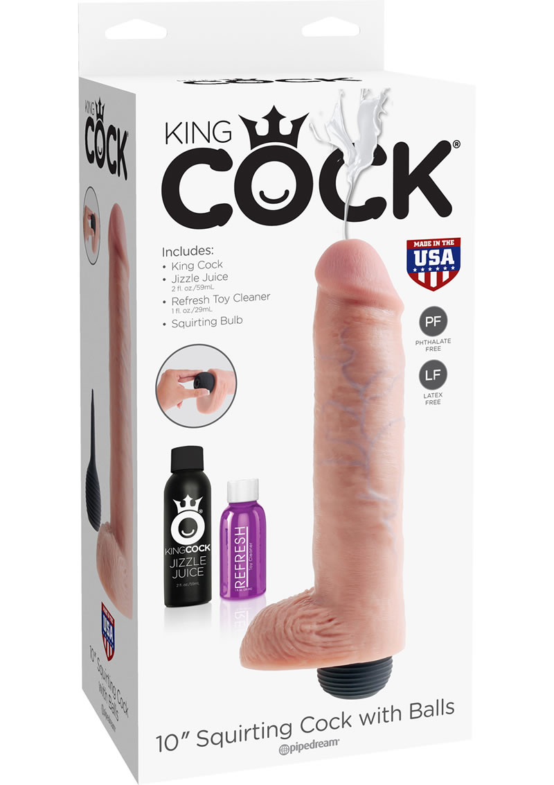 King Cock Squirting Dildo with Balls 10in - Vanilla