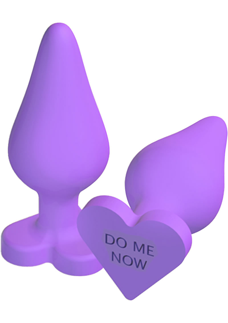 Play with Me Naughty Candy Heart Do Me Now Silicone Butt Plug - Purple