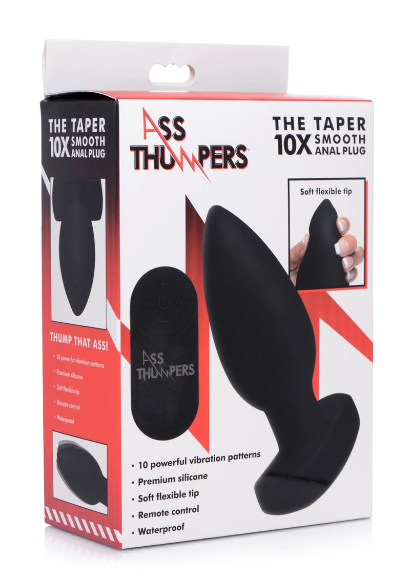 Ass Thumpers The Taper 10X Vibrating Smooth Silicone Anal Plug - Black **Special Order**