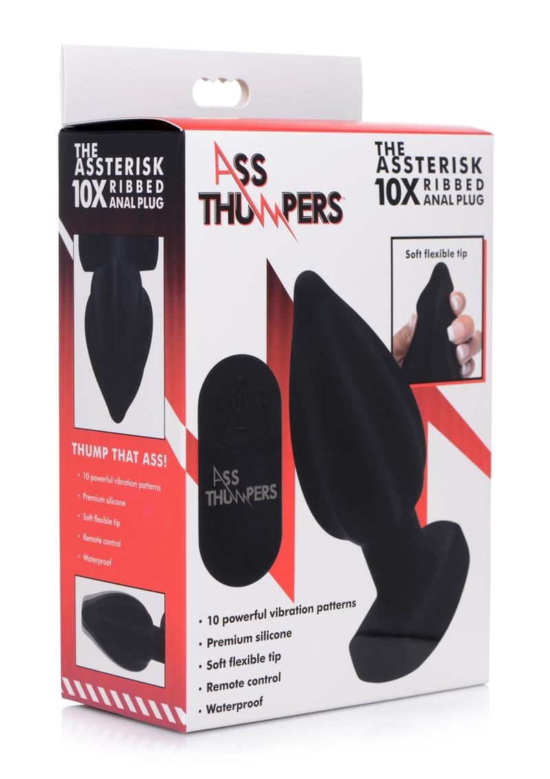 Ass Thumpers The Assterisk 10X Vibrating Ribbed Silicone Anal Plug - Black **Special Order**