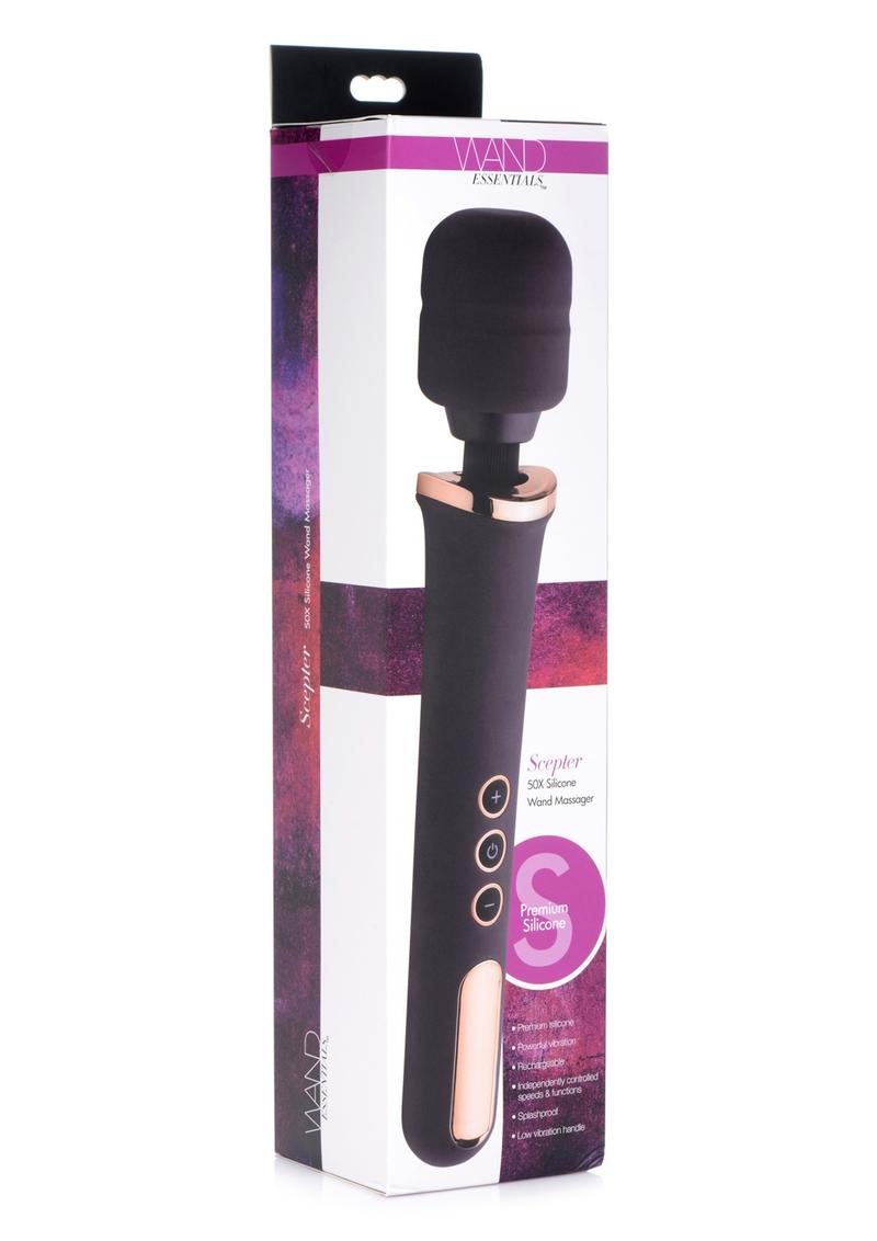 Wans Essentials Sceptor 50X Silicone Vibrating Wand Massager - Black