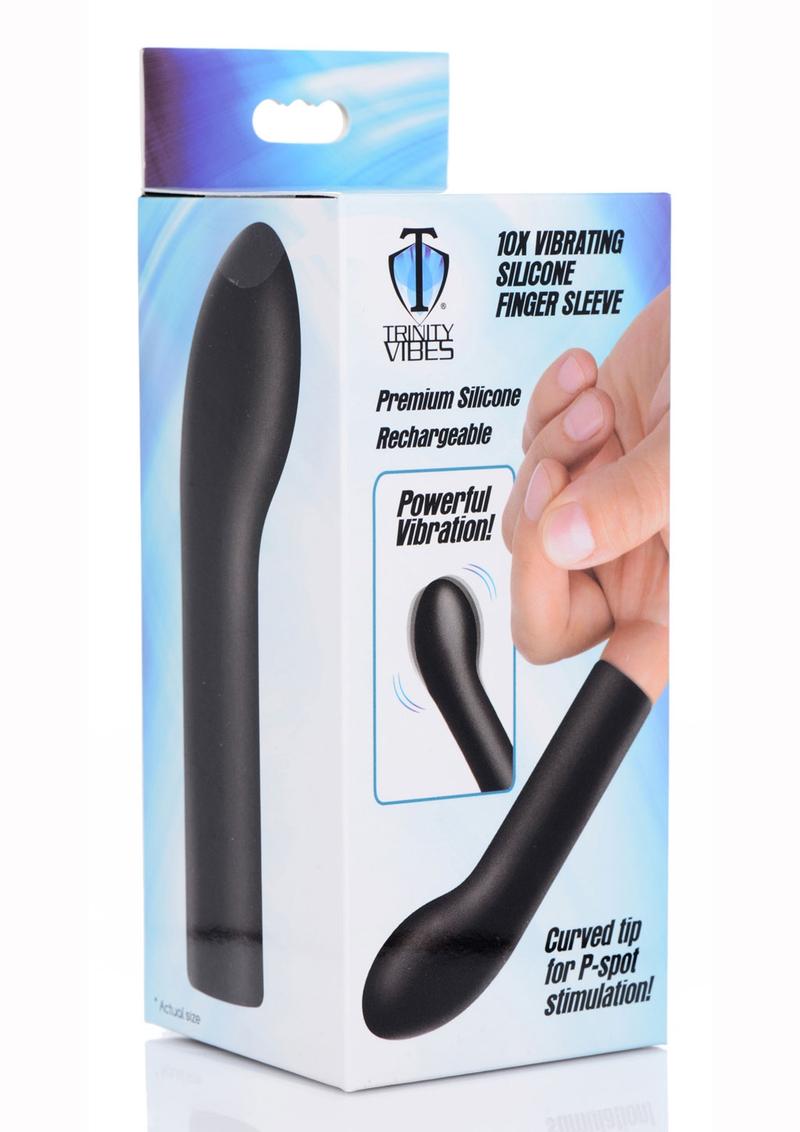 Trinity 4 Men 10x Vibrating Silicone Rechargeable P-Spot Finger Sleeve - Black