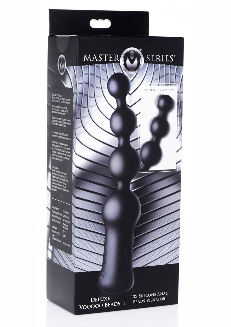 Master Series Deluxe Voodoo Beads 10x Silicone Rechargeable Vibrating Anal Beads - Black