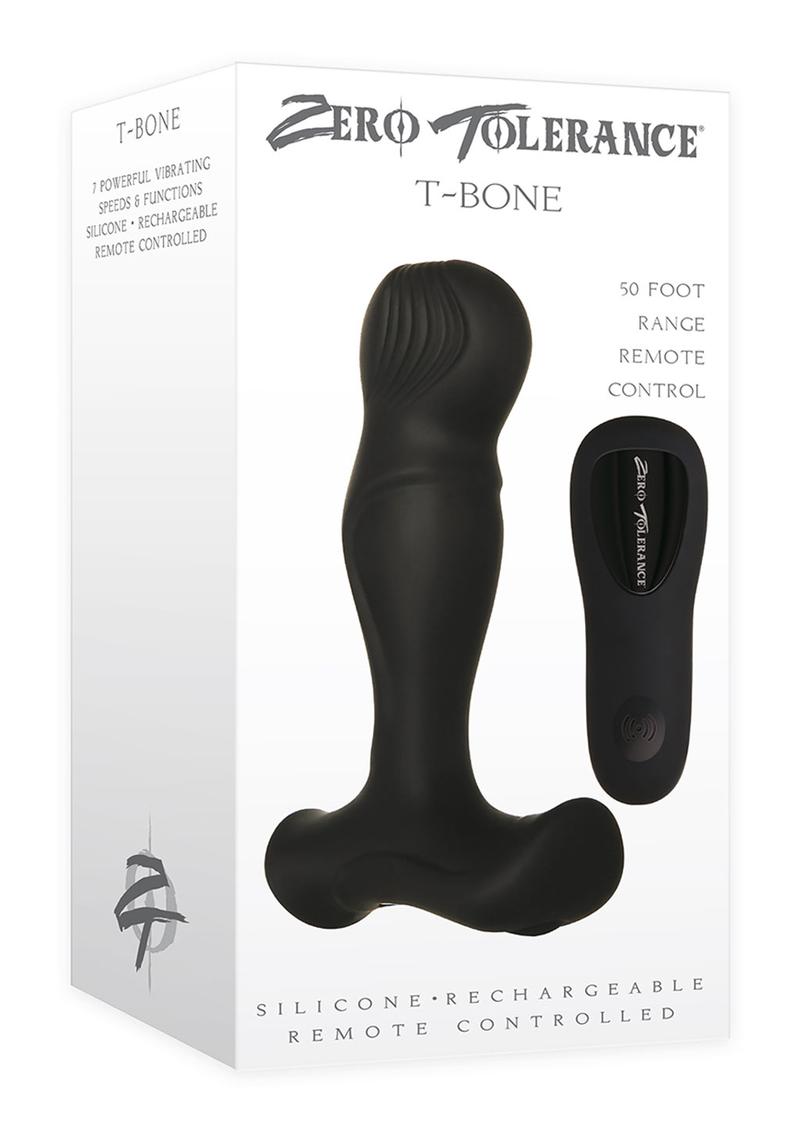 T Bone Rechargeable Silicone Prostate Vibrator With Remote Control - Black