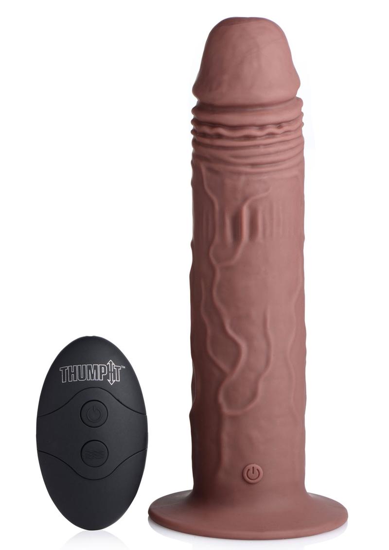 Thump It 7x Remote Control Vibrating andamp; Thumping Silicone Rechargeable Dildo 7.7in - Brown