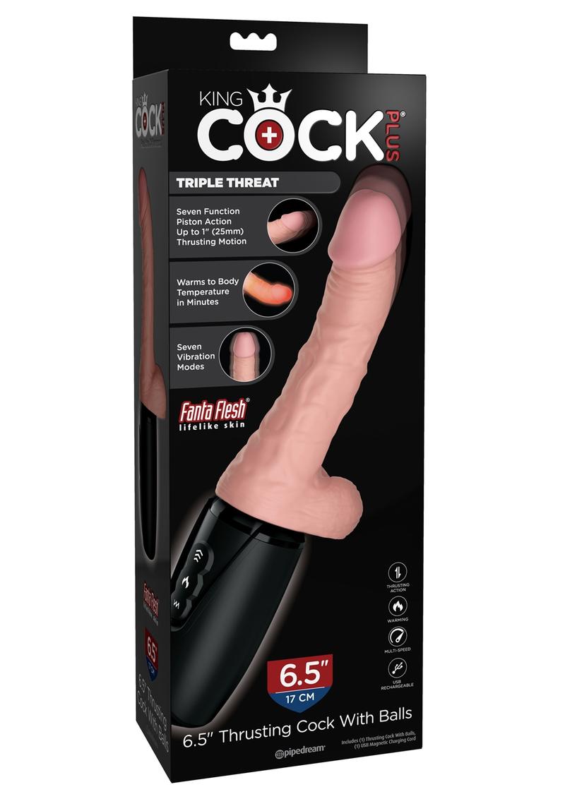 King Cock Plus Thrusting Cock With Balls 6.5in - Vanilla