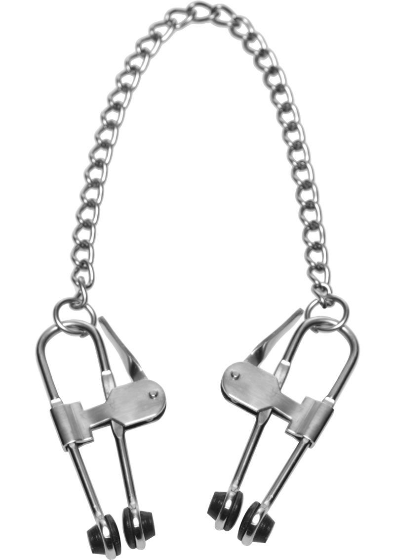 Master Series Intensity Nipple Press Clamps With Chain - Silver