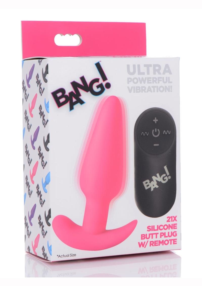 Bang! 21x Vibrating Silicone Rechargeable Butt Plug With Remote Control - Pink