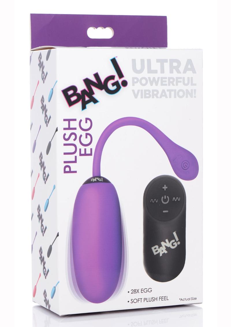 Bang! 28x Plush Silicone Rechargeable Egg With Remote Control - Purple