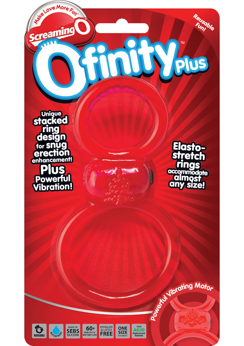Ofinity Plus Super Stretchy Vibrating Double Silicone Cockring Waterproof Red