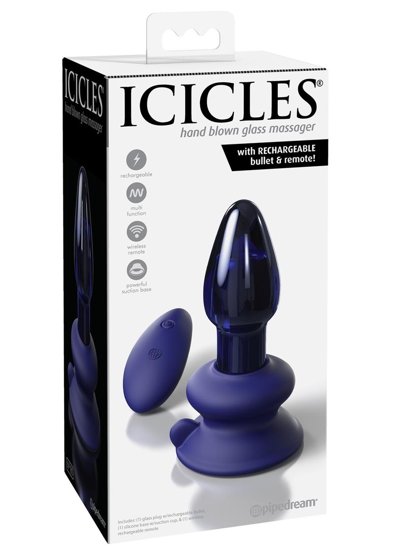 Icicles No 85 Rechargeable Glass Tapered Plug With Remote Control - Blue