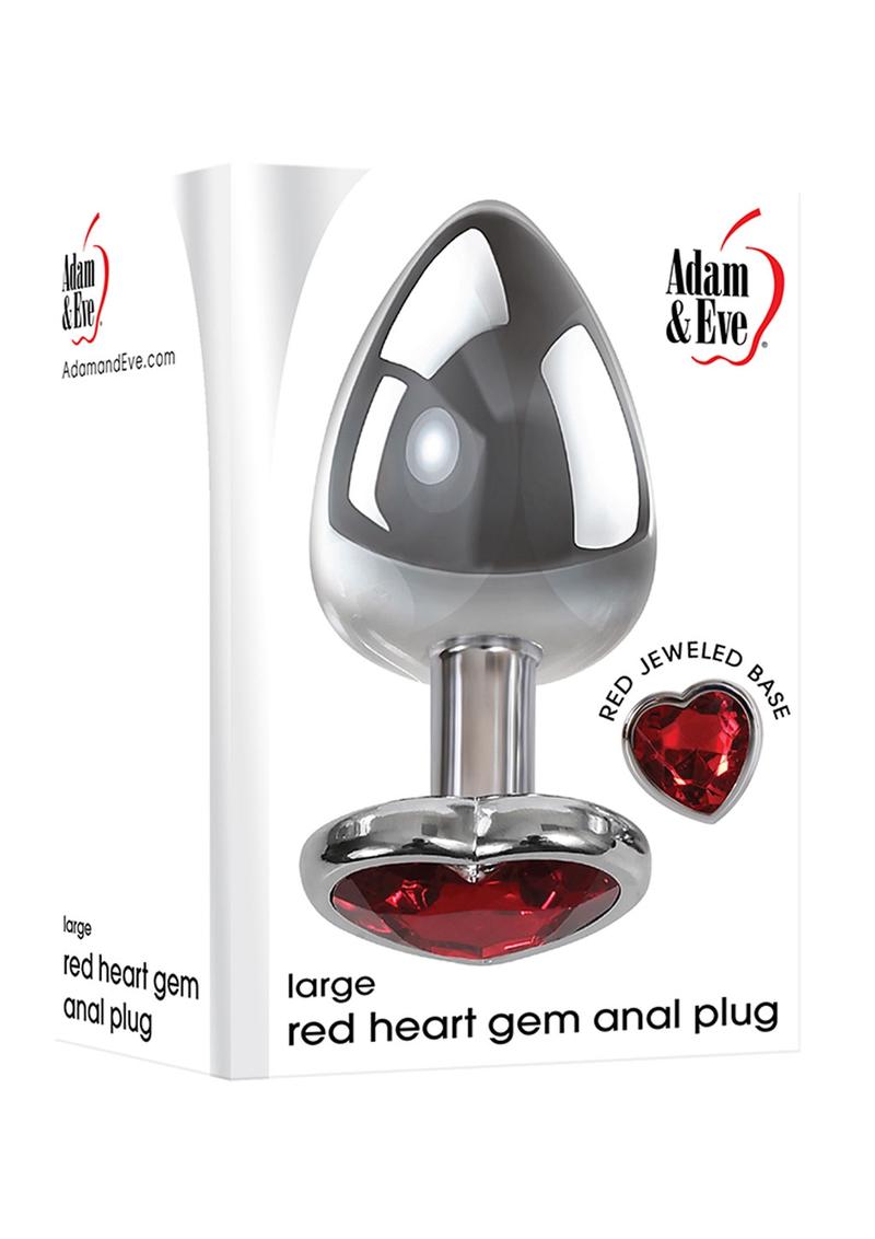 Adam andamp; Eve Heart Gem Anal Plug Large - Silver/Red
