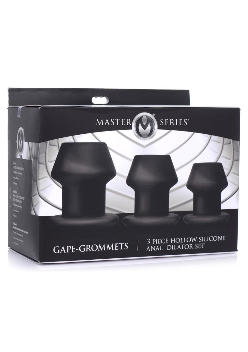 Master Series Gape-Grommets Hollow Silicone Anal Dilator Set (3 Pieces) - Black