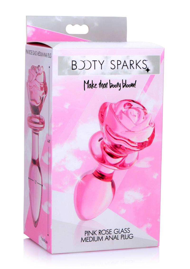 Booty Sparks Pink Rose Glass Anal Plug - Medium - Pink